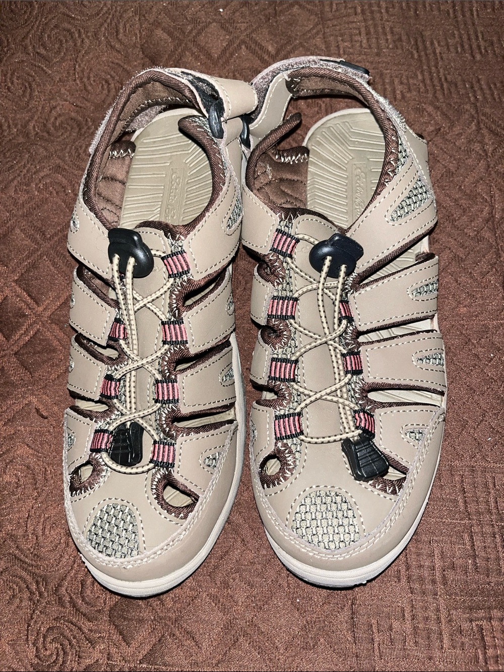 Eddie Bauer Taupe and Brown Closed-Toe Sport Sandals